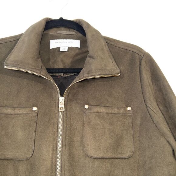 Andrew Marc New York Olive Green Faux Suede Jacket Size Medium - Picture 3 of 9